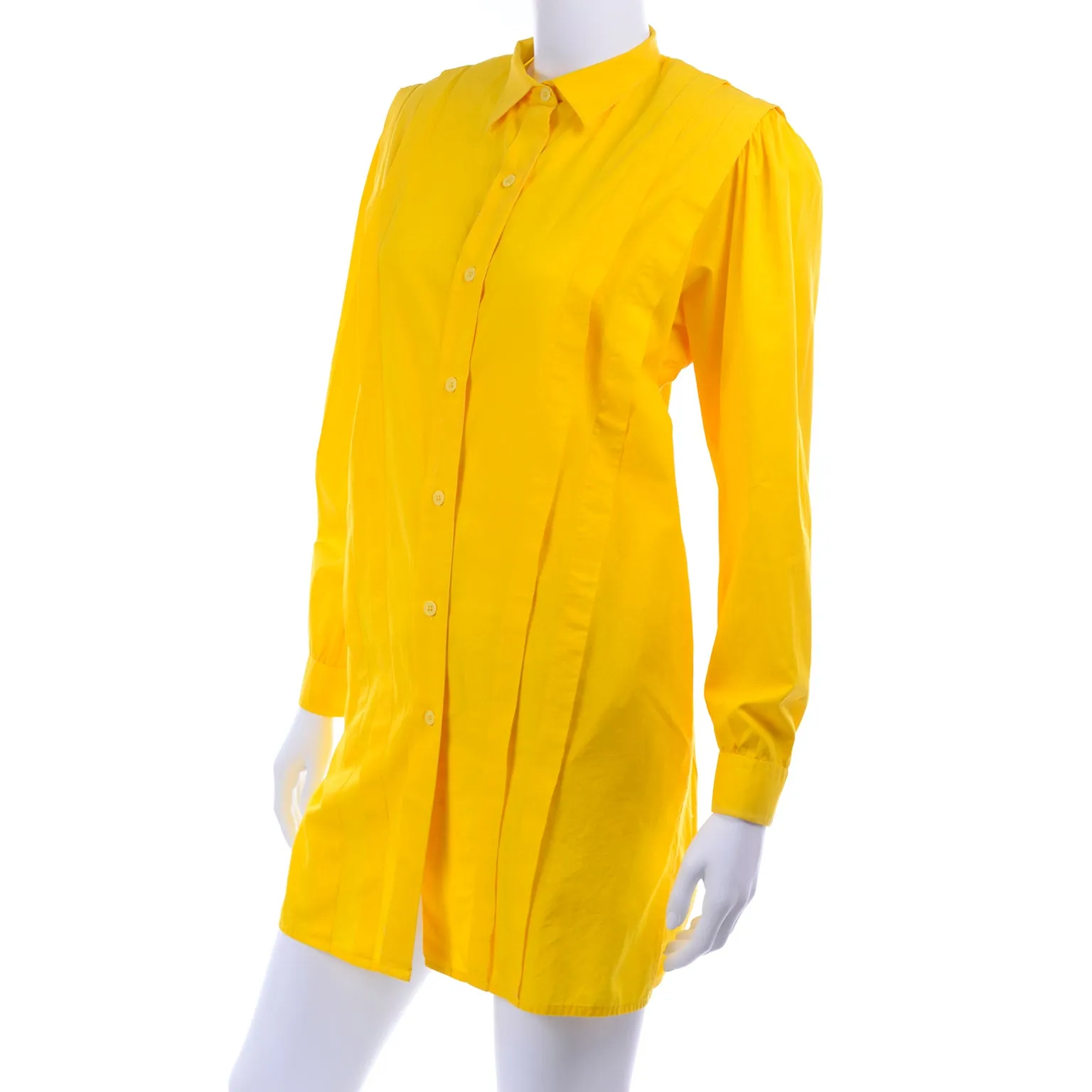 1980s Gottex Yellow Cotton Pleated Tunic or Mini Dress