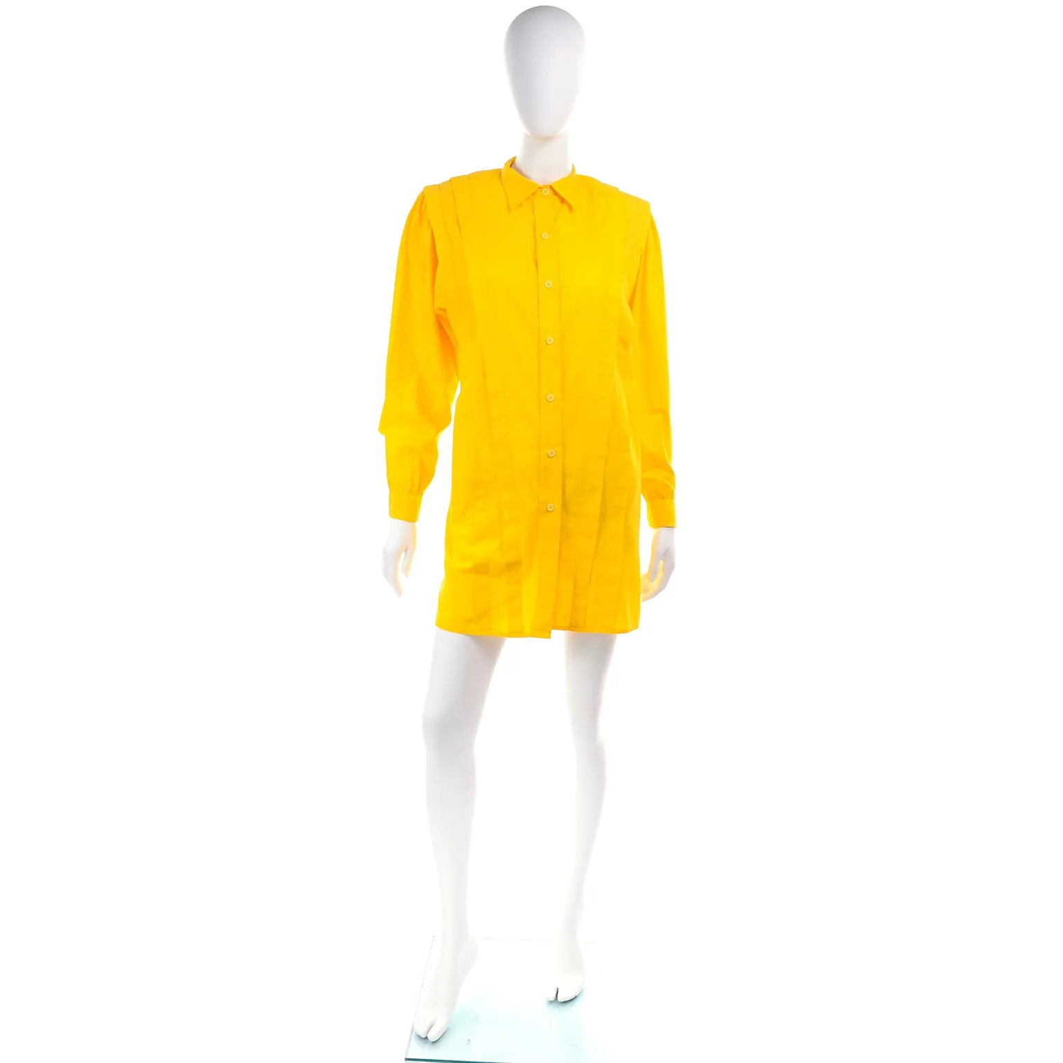 1980s Gottex Yellow Cotton Pleated Tunic or Mini Dress