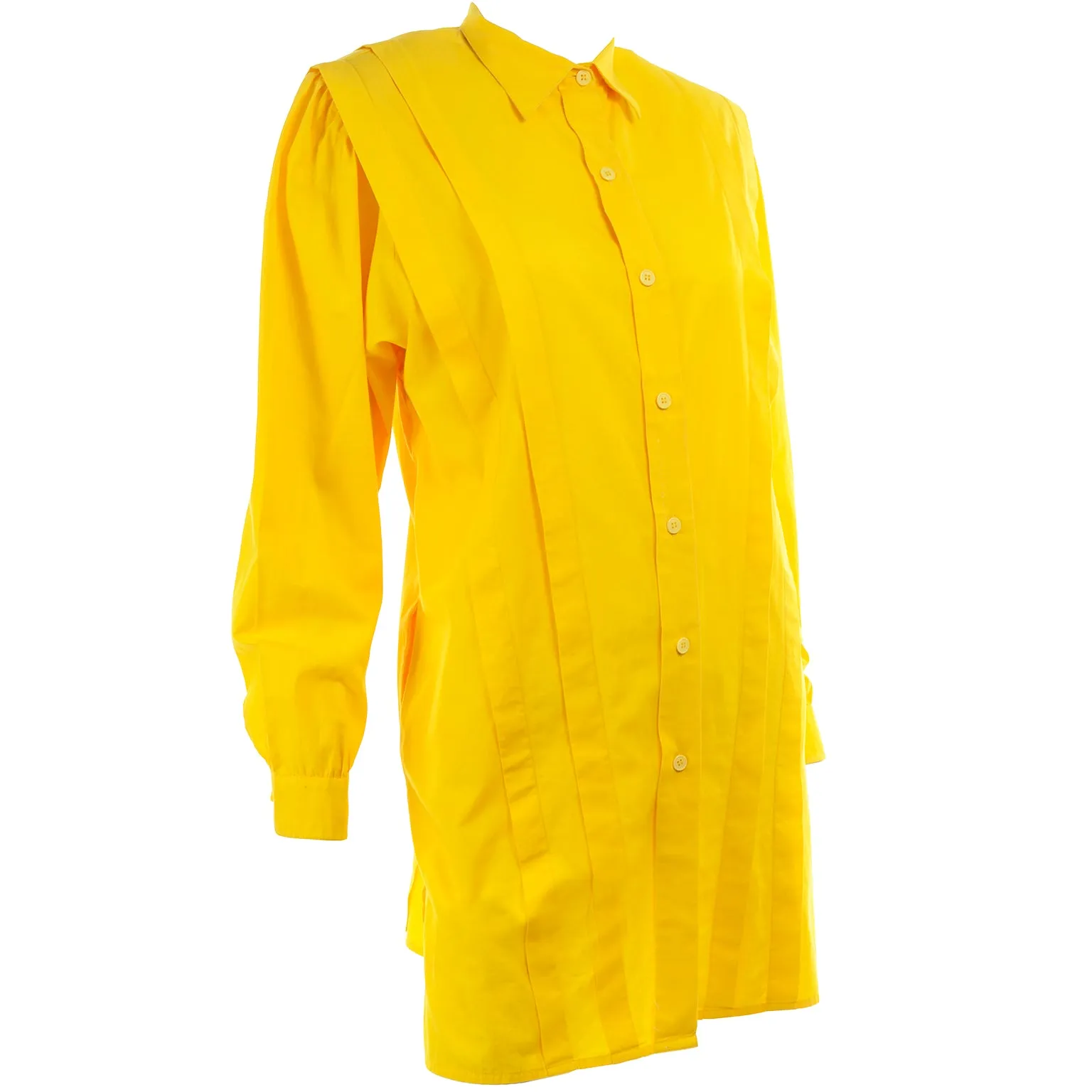 1980s Gottex Yellow Cotton Pleated Tunic or Mini Dress