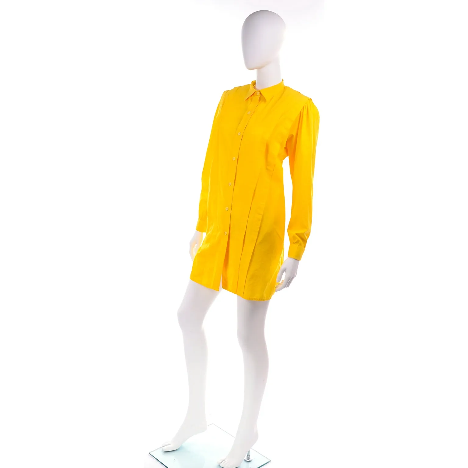 1980s Gottex Yellow Cotton Pleated Tunic or Mini Dress