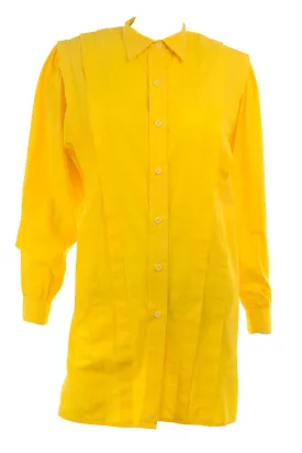 1980s Gottex Yellow Cotton Pleated Tunic or Mini Dress