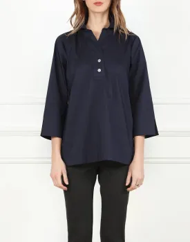 Aileen 3/4 Sleeve Button Back Tunic w Shirt Collar