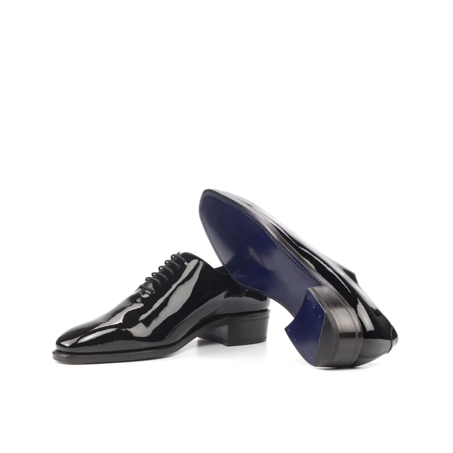 Ambrogio Bespoke Custom Men's Shoes Black Patent Leather Wholecut Formal Oxfords (AMB1871)