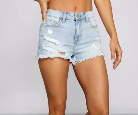 Basic High Rise Cutoff Denim Shorts