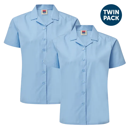 Girls Eco Short Sleeve Revere Collar School Blouses 2 Pack