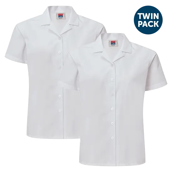 Girls Eco Short Sleeve Revere Collar School Blouses 2 Pack