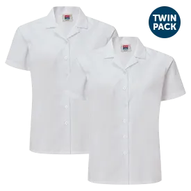 Girls Eco Short Sleeve Revere Collar School Blouses 2 Pack