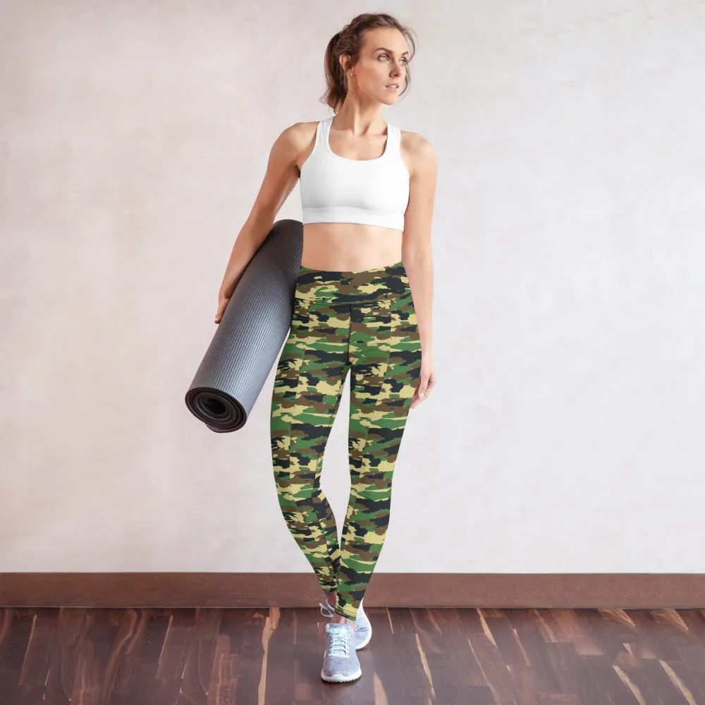 High Waist Leggings with Pockets | Yoga, Workouts & Active Sports | Green Camo