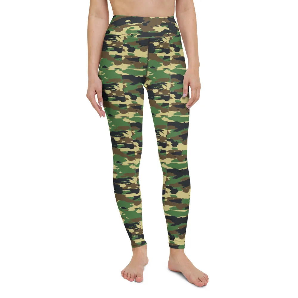 High Waist Leggings with Pockets | Yoga, Workouts & Active Sports | Green Camo