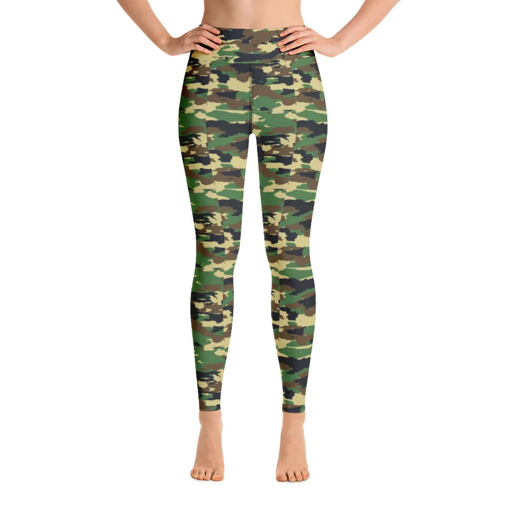 High Waist Leggings with Pockets | Yoga, Workouts & Active Sports | Green Camo