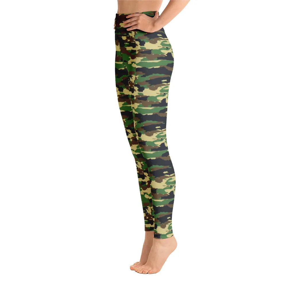 High Waist Leggings with Pockets | Yoga, Workouts & Active Sports | Green Camo