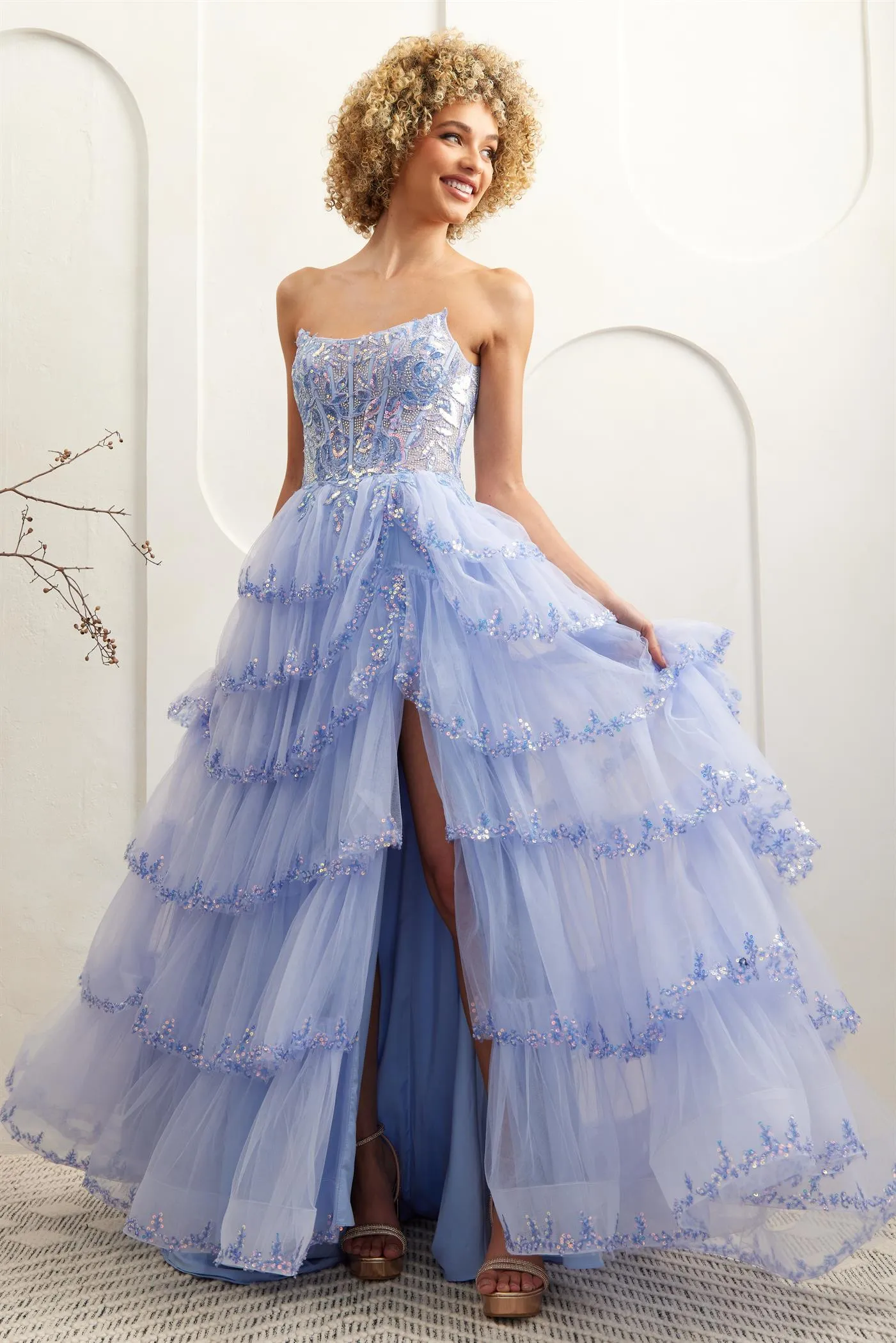 Illusion Sweetheart Off Shoulder Ball Gown with Side Slit for Prom or Evening