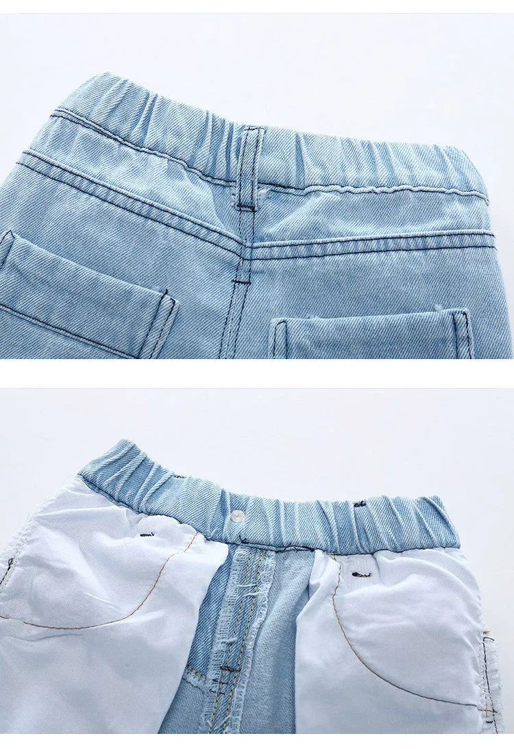 Light-Blue Ripped Denim Shorts