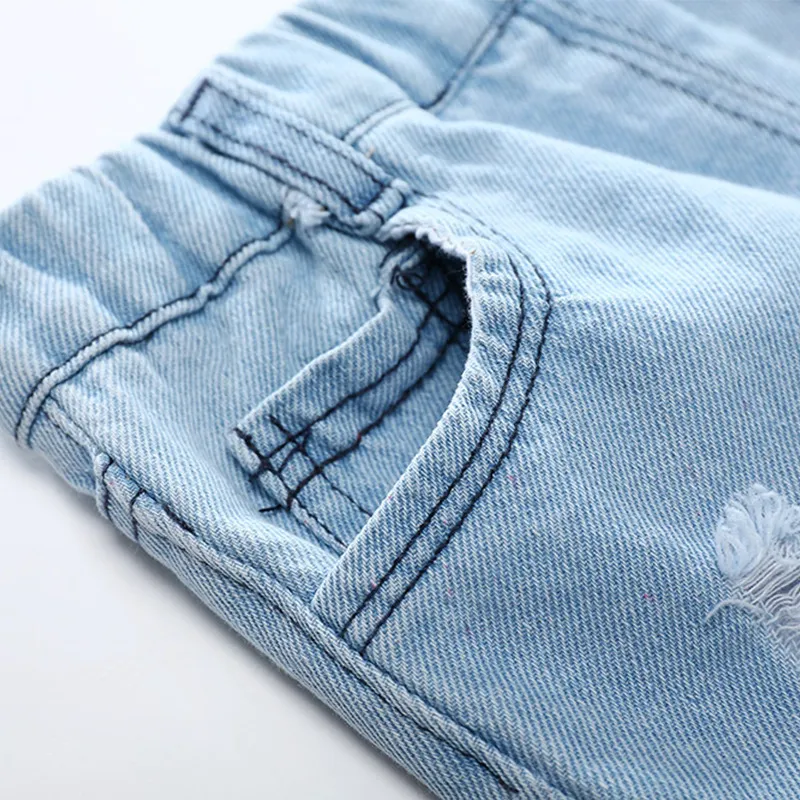 Light-Blue Ripped Denim Shorts