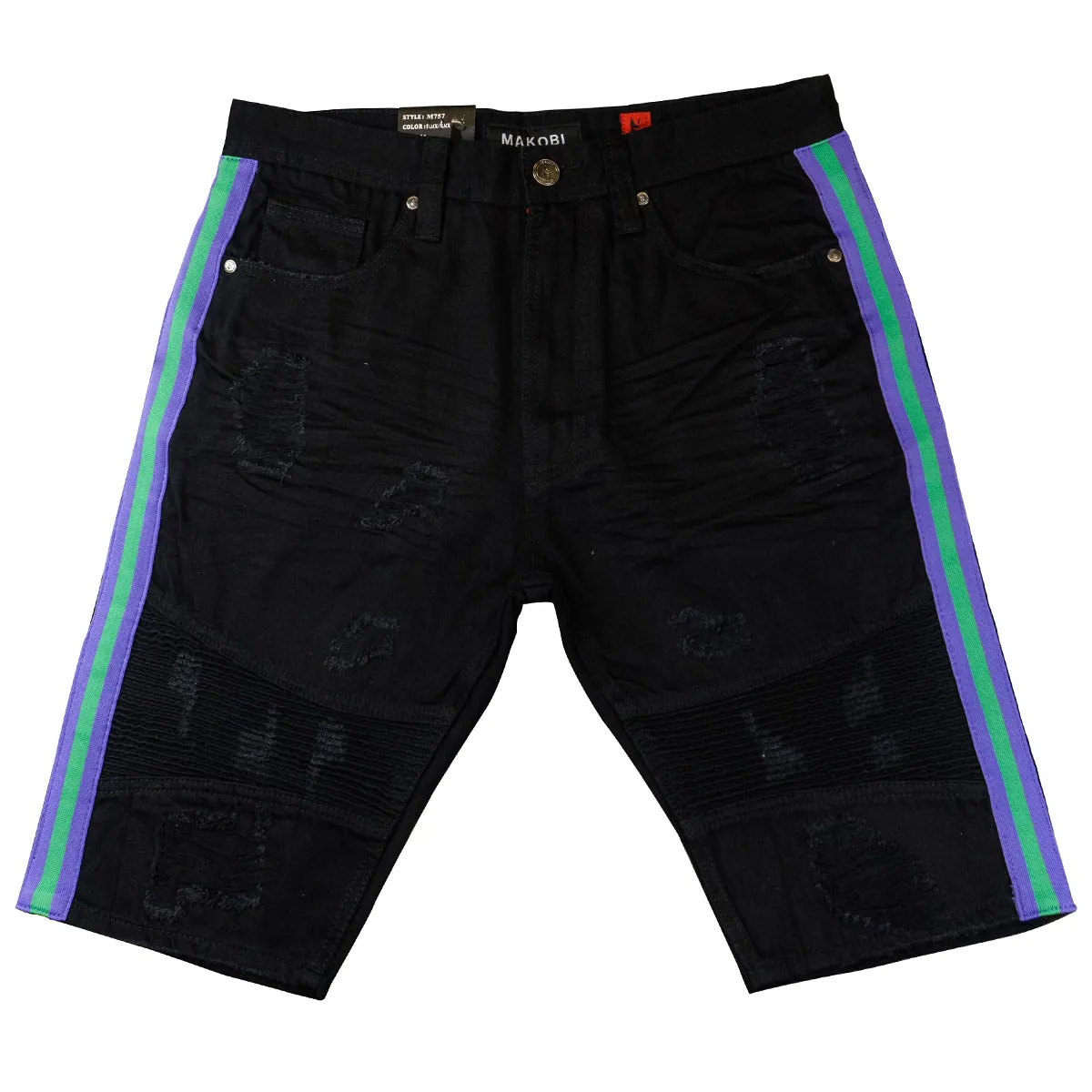 M757 Motobiker Shorts With Side Taping - Black/Black