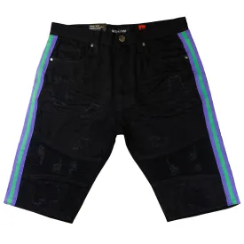 M757 Motobiker Shorts With Side Taping - Black/Black