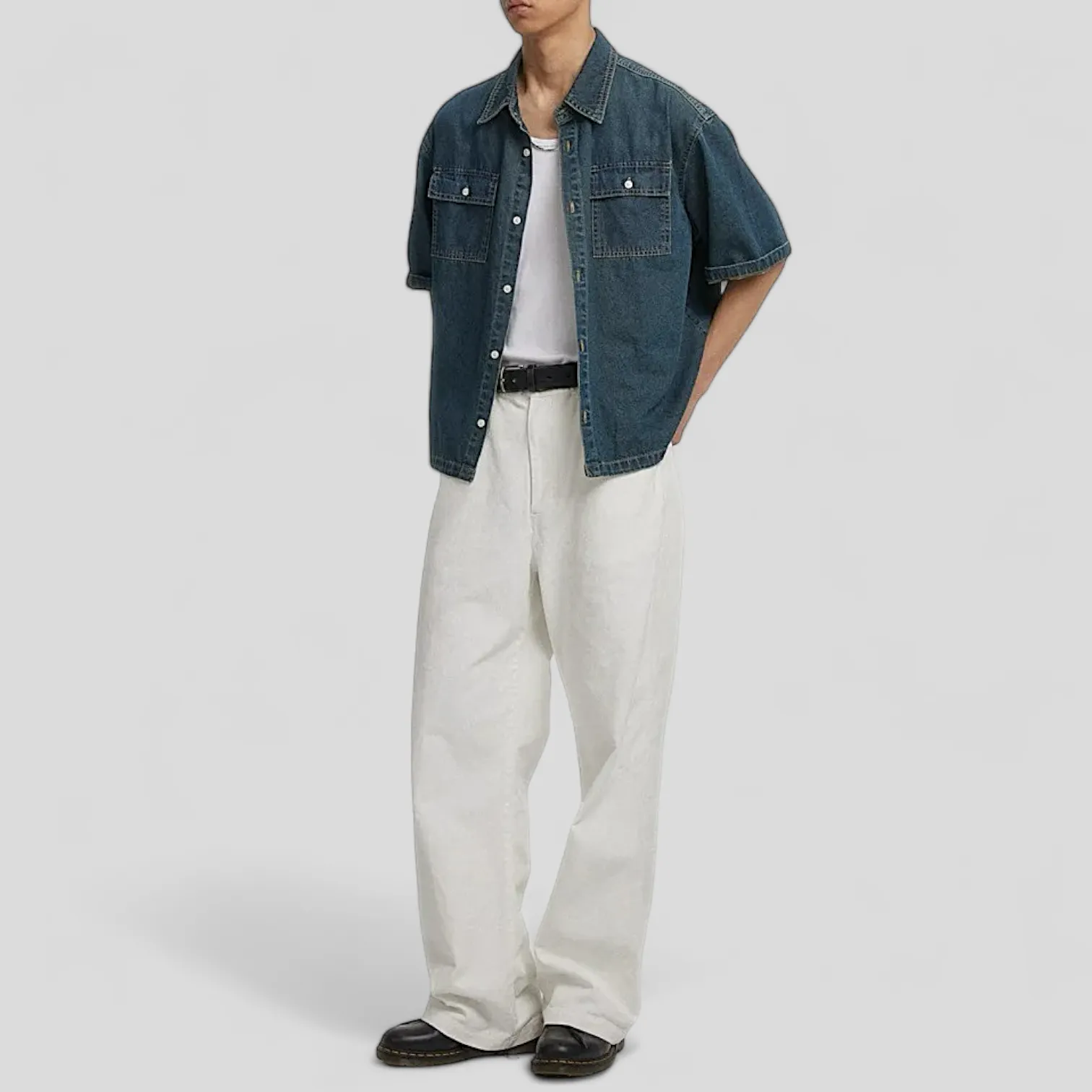 Old school oversized fit denim short sleeve shirt