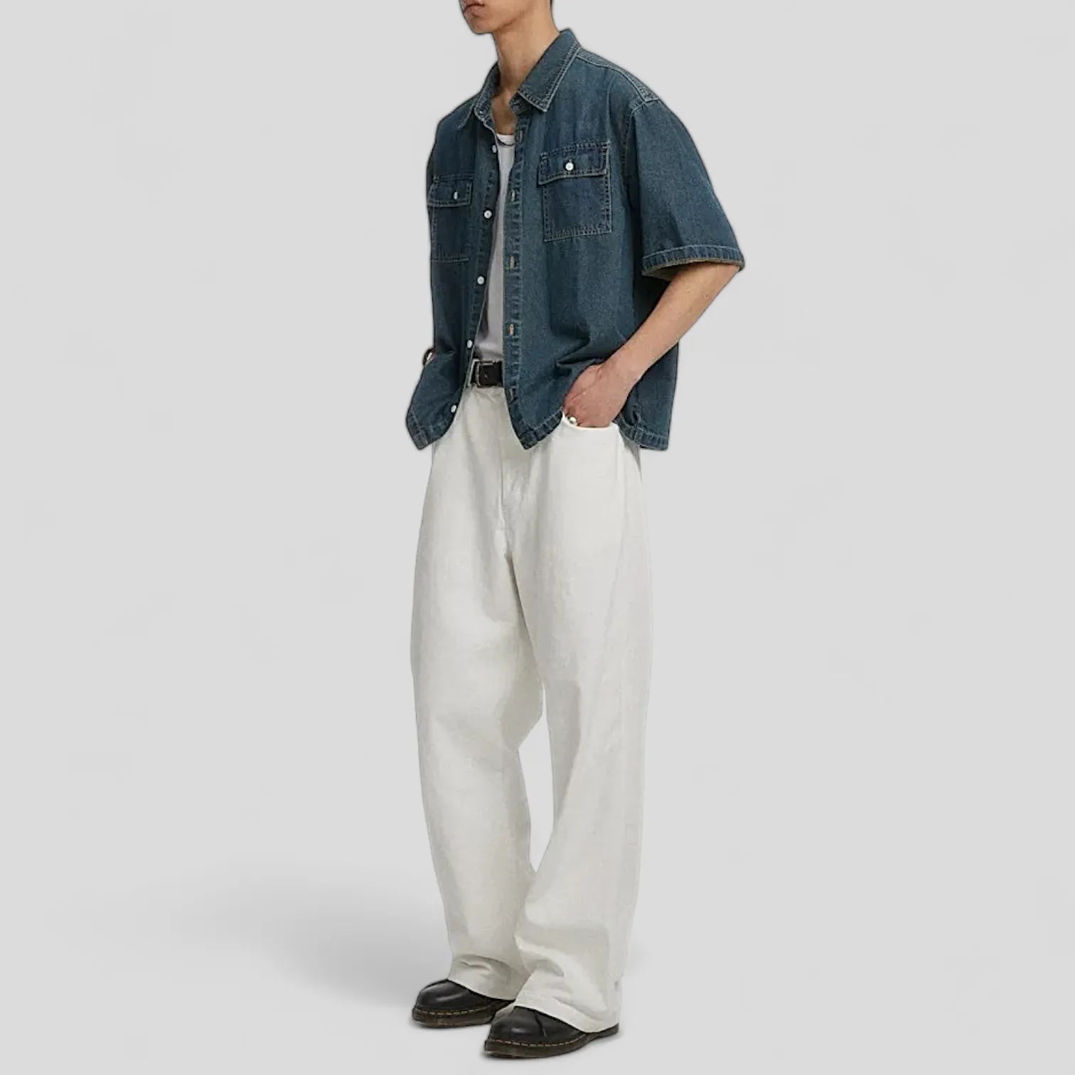 Old school oversized fit denim short sleeve shirt