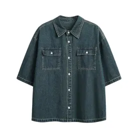 Old school oversized fit denim short sleeve shirt