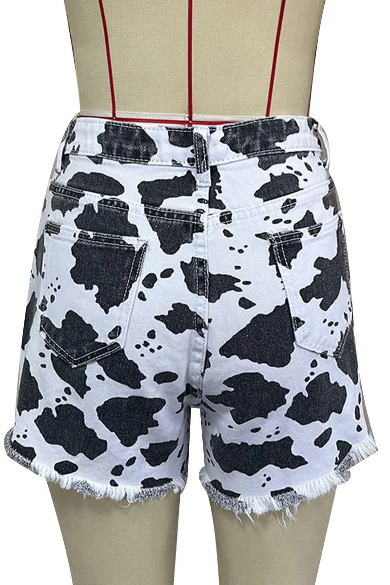 PB748 Animal Print Denim Shorts