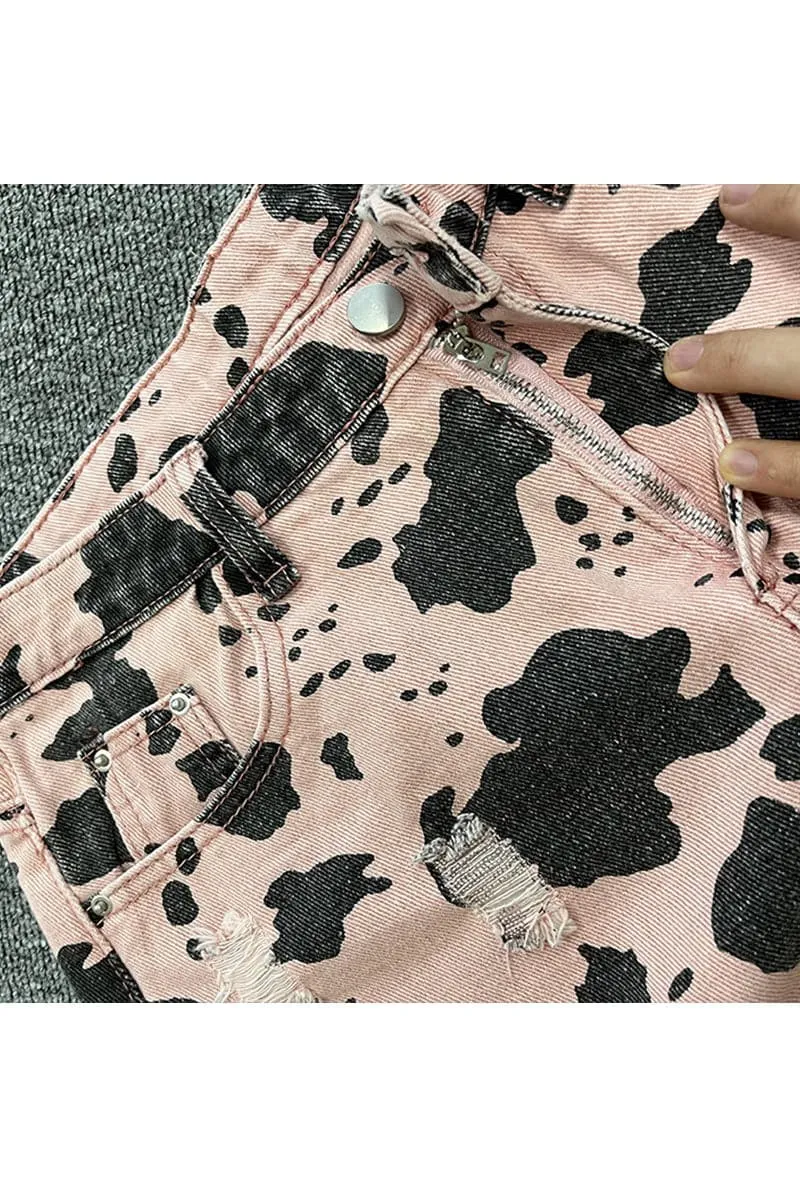PB748 Animal Print Denim Shorts