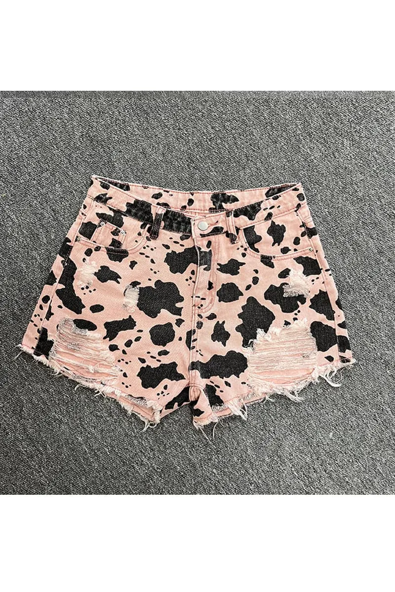 PB748 Animal Print Denim Shorts