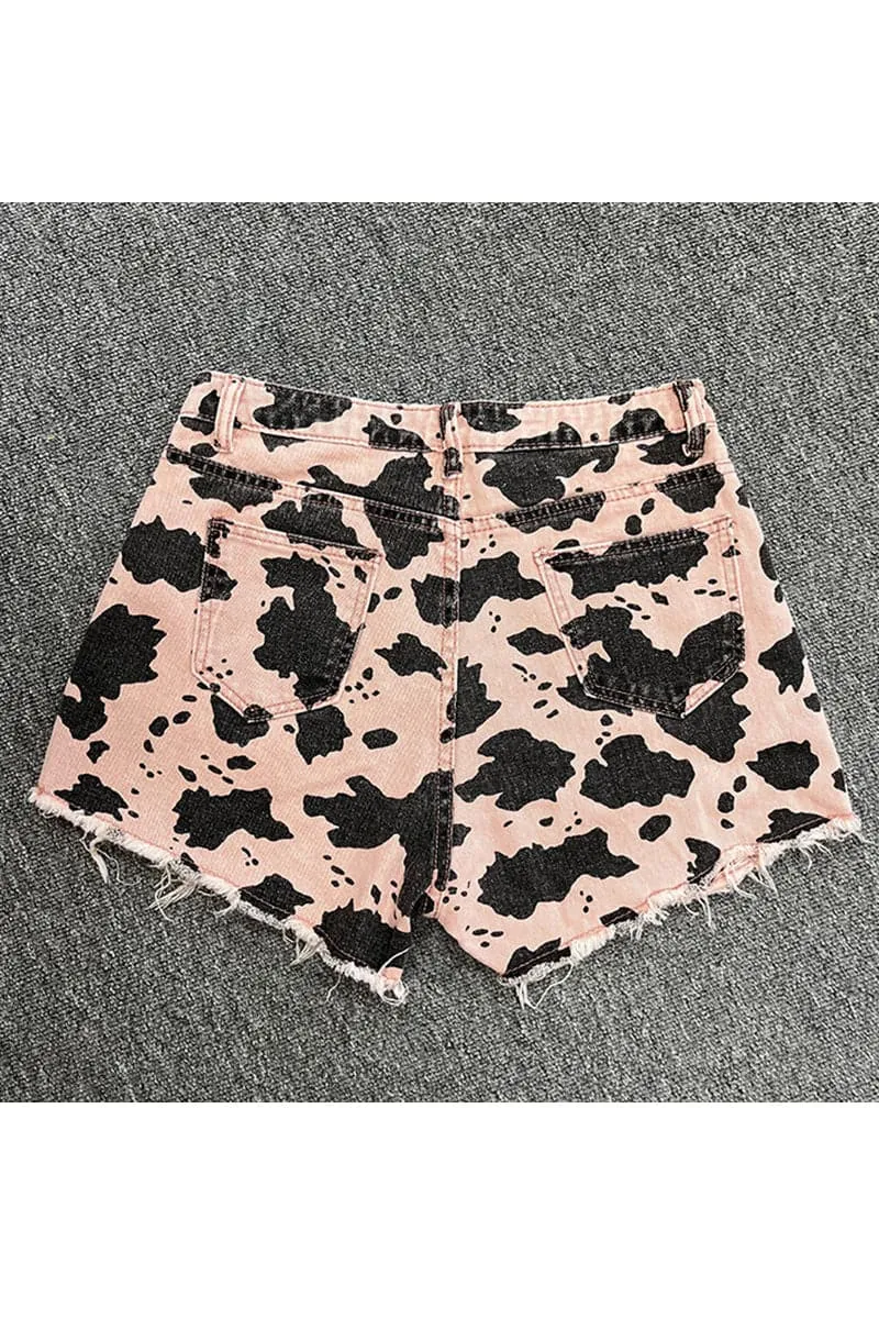 PB748 Animal Print Denim Shorts