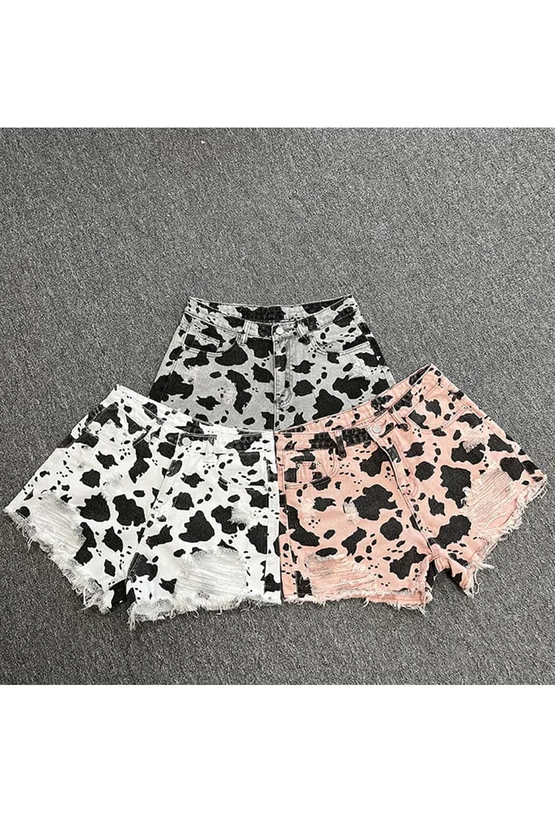 PB748 Animal Print Denim Shorts