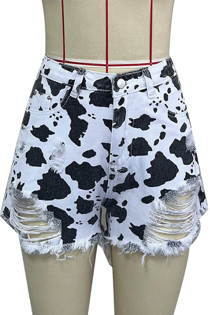 PB748 Animal Print Denim Shorts