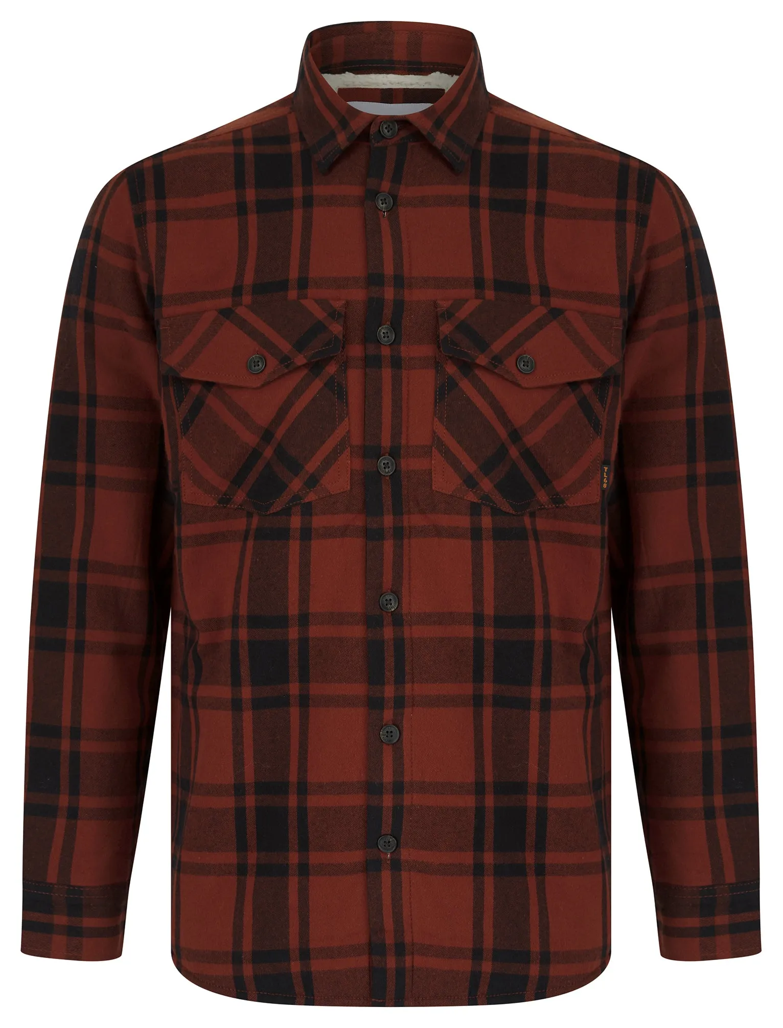 Polpara Sherpa Fleece Lined Cotton Flannel Checked Overshirt Jacket in Fire Brick Red  - Tokyo Laundry
