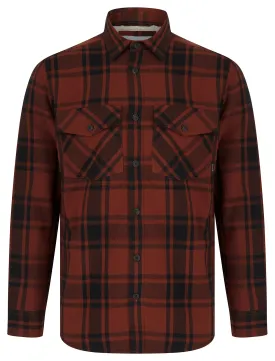 Polpara Sherpa Fleece Lined Cotton Flannel Checked Overshirt Jacket in Fire Brick Red  - Tokyo Laundry