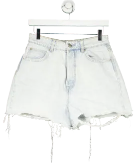 Stradivarius Blue High Waisted Ripped Denim Shorts UK 10