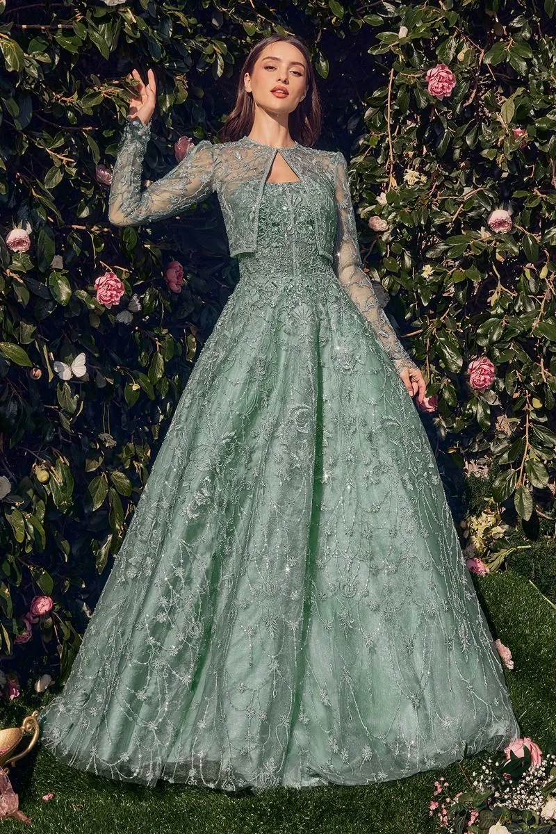 STRAPLESS EMBROIDERED BALL GOWN WITH REMOVABLE JACKET CDMA104
