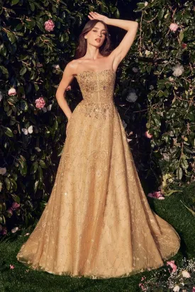 STRAPLESS EMBROIDERED BALL GOWN WITH REMOVABLE JACKET CDMA104