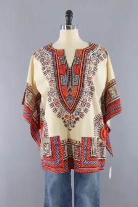 Vintage 1970s Ivory Cotton Hippie Tunic