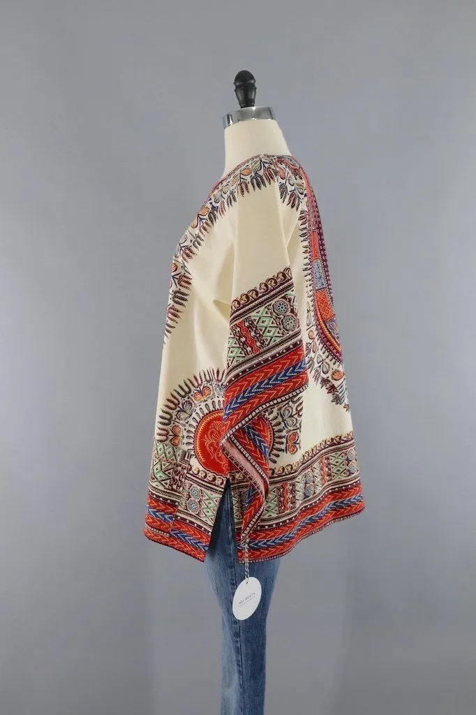 Vintage 1970s Ivory Cotton Hippie Tunic