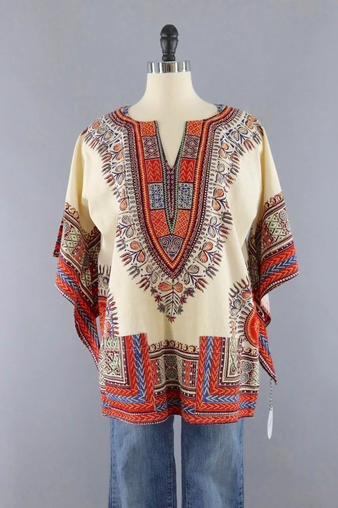 Vintage 1970s Ivory Cotton Hippie Tunic