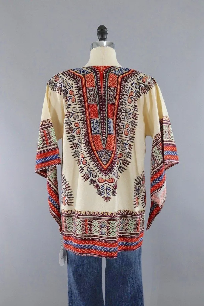 Vintage 1970s Ivory Cotton Hippie Tunic