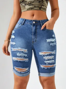 Women's Ripped Denim Shorts