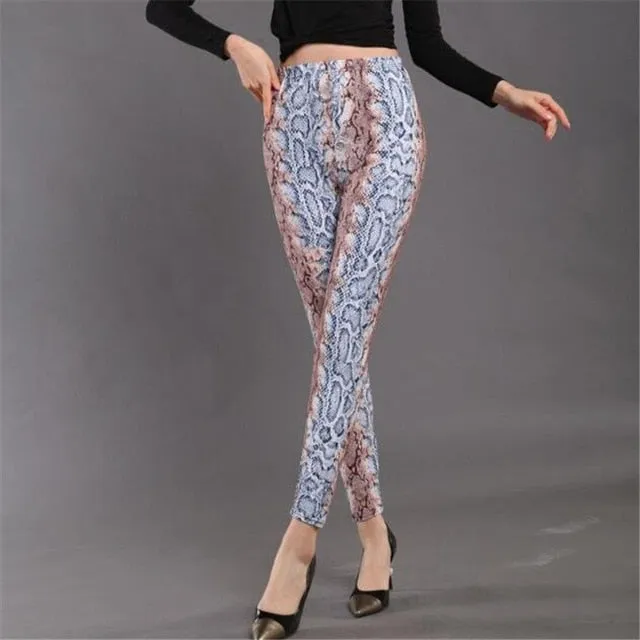YSDNCHI High Waist Legging Breathable Slim Snake Printing Leggings Push Up Elastic Leggin Slim Ladies Trousers Stretch Legging