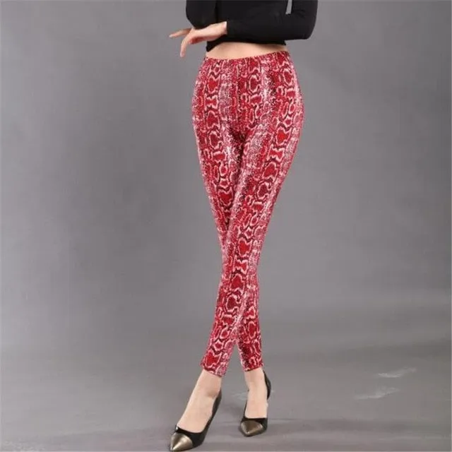 YSDNCHI High Waist Legging Breathable Slim Snake Printing Leggings Push Up Elastic Leggin Slim Ladies Trousers Stretch Legging